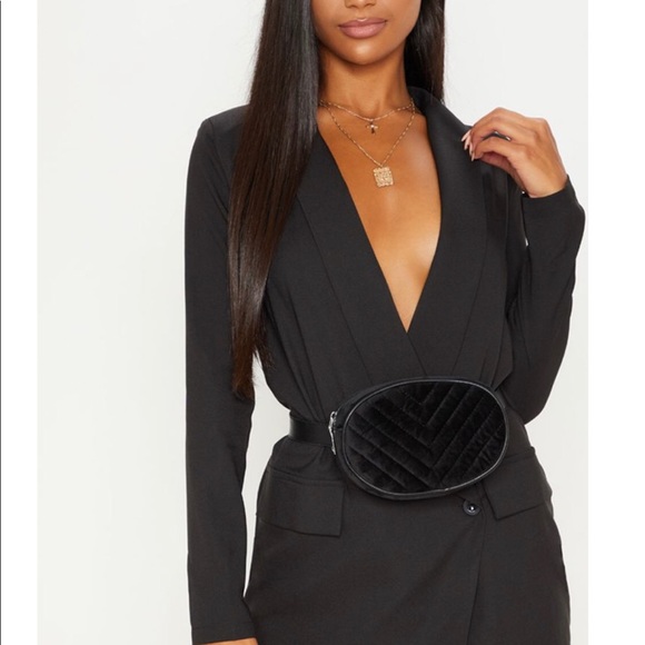 Black Velvet Chevron Quilted Fanny Pack - Picture 1 of 1